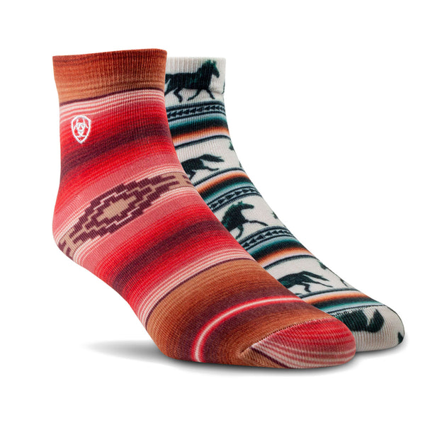 Ariat Serape Horseprint Quarter Crew Ladies Sock - 2 Pack